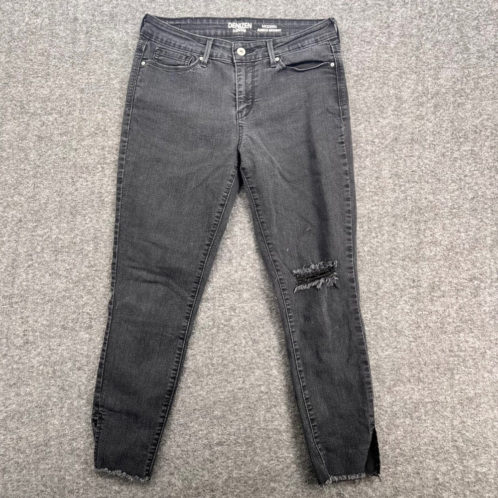 Denizen from Levi's Modern Ankle Skinny Jeans Black Distressed Raw Hem Size 10